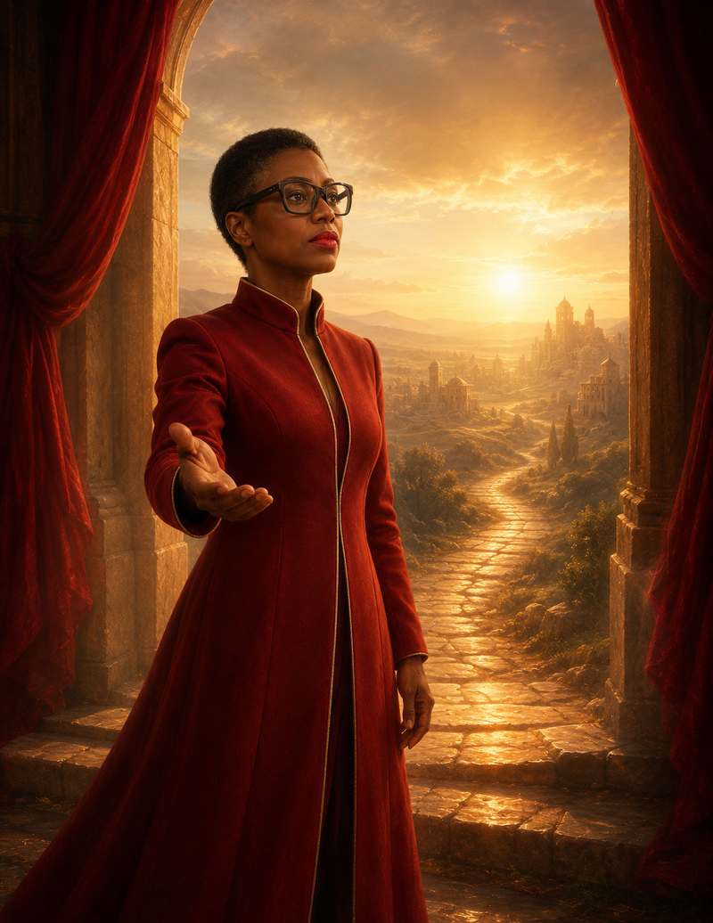 Personalized wordless portrait of Dr. Sherry-Ann Brown turning toward the path of divine assignment
