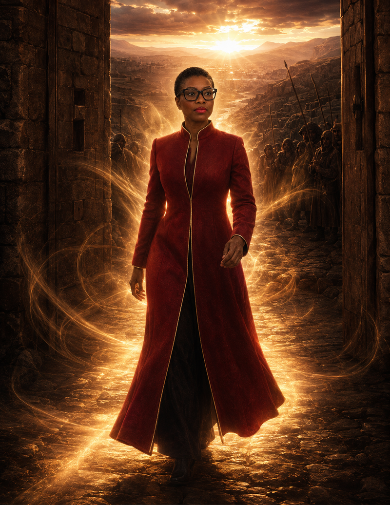 Personalized wordless portrait of Dr. Sherry-Ann Brown enduring opposition within divine presence and deliverance